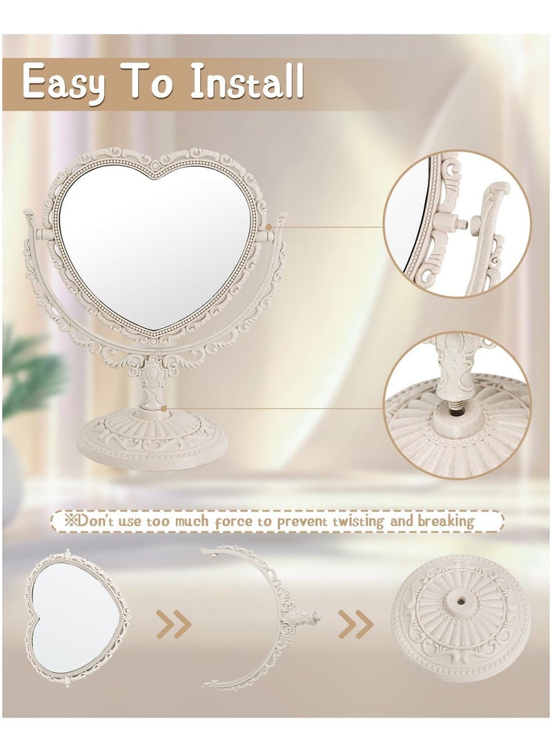 Mirror Heart Shape Two Sided Tabletop Makeup Mirror White Color - Image 3